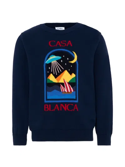Casablanca Graphic-intarsia Knit Sweater In Blue