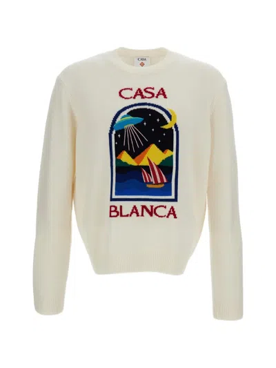Casablanca Cream Wool Sweater With Graphic Landscape Design In Neutral