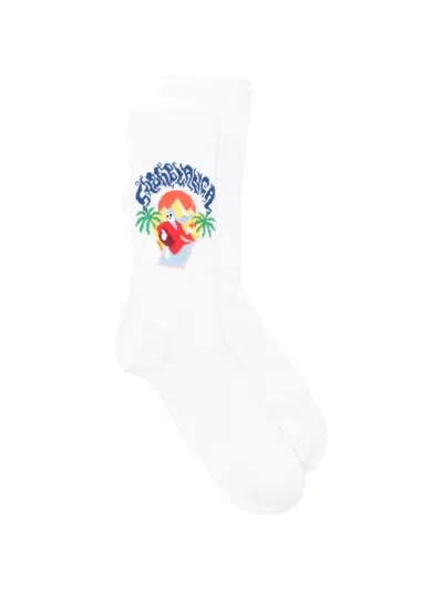 Casablanca Graphic-knit Socks In White