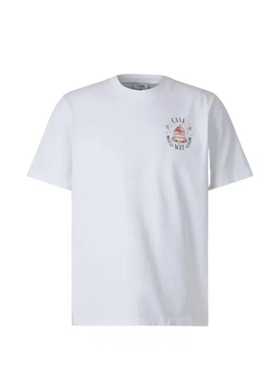 Casablanca Organic Cotton Crew Neck T-shirt With Logo Print In White