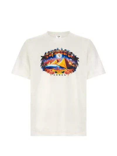 Casablanca Organic Cotton Crew Neck T-shirt With Logo Print In Multi