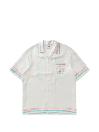 Casablanca Silk Twill Short Sleeve Shirt In White