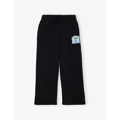 Casablanca Kids' Palm Tree Emblem Graphic-print Straight-leg Cotton Jogging Bottoms 3-14 In Black