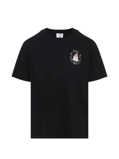 Casablanca Organic Cotton Crew Neck T-shirt With Logo Print In Brown