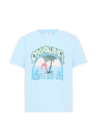 Casablanca Kids' Graphic-print T-shirt In Blue