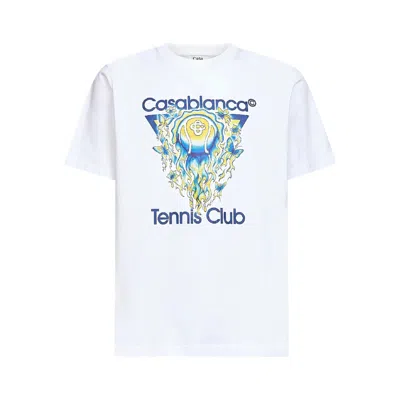 Casablanca Men White Crewneck T-shirt With Logo Print On The Front In Cotton Man