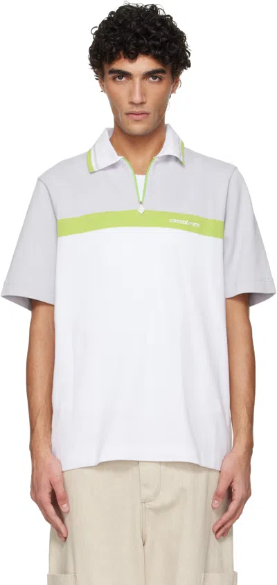Casablanca Striped Short-sleeved Polo Shirt In White