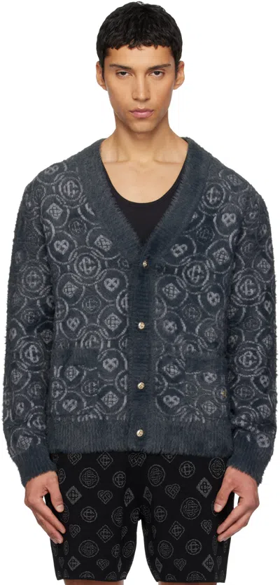 Casablanca Gray Fluffy Monogram Cardigan