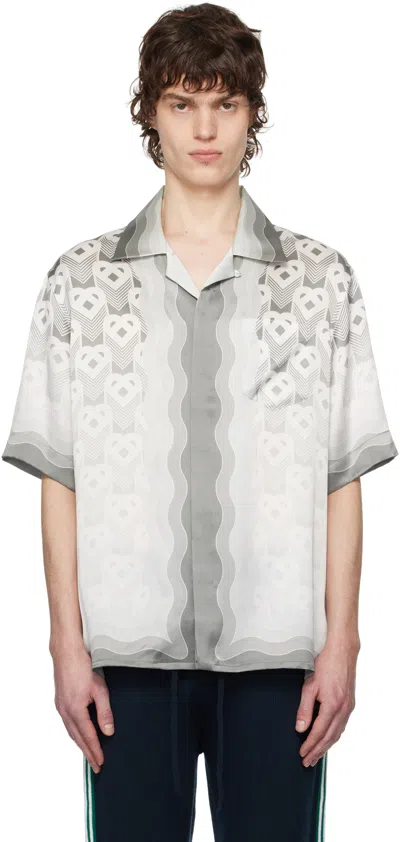 CASABLANCA GRAY GRADIENT HEART MONOGRAM SILK SHIRT
