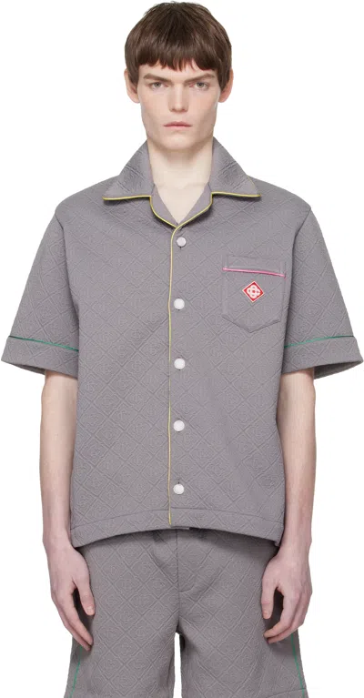 Casablanca Monogram-jacquard Contrast-trim Shirt In Gray