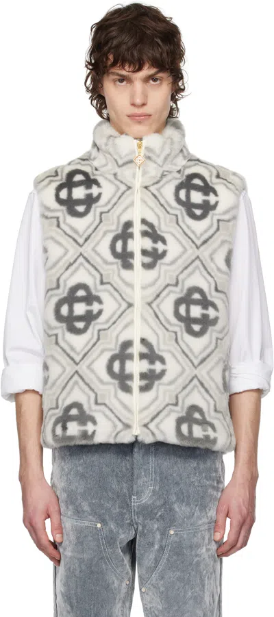 Casablanca Gray Monogram Faux-fur Vest In Grey Diamond Mnogram