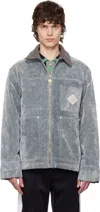 Casablanca Gray Peach Texture Denim Jacket In Grey