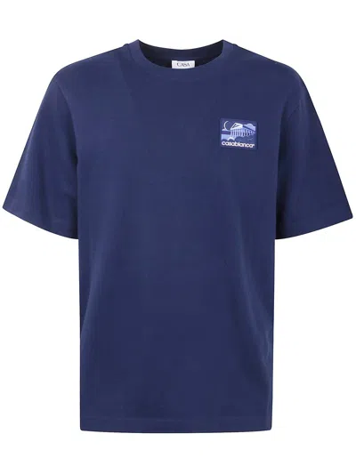 Casablanca Greek Temple Rubber Patch Oversized T-shirt Clothing In Blue