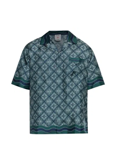 Casablanca Green Silk Radiating Monogram Short-sleeved Shirt In Animal Print