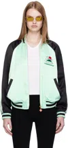 Casablanca Embroidered Bicolor Satin Bomber Jacket In Green