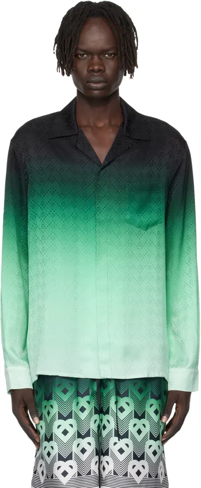 CASABLANCA GREEN & BLACK PING PONG LONG SLEEVE SILK SHIRT