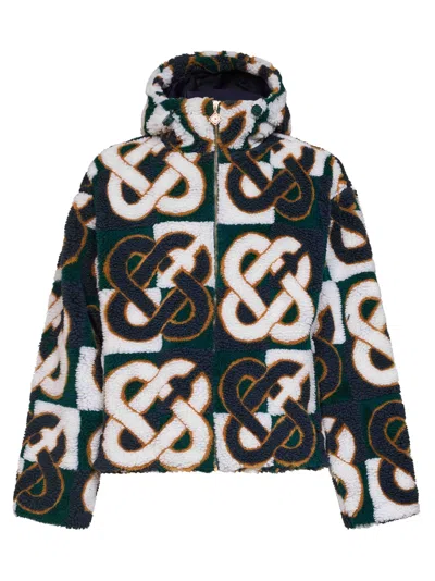 Casablanca Green And Navy Blue Check Monogram Fleece Jacket In Animal Print
