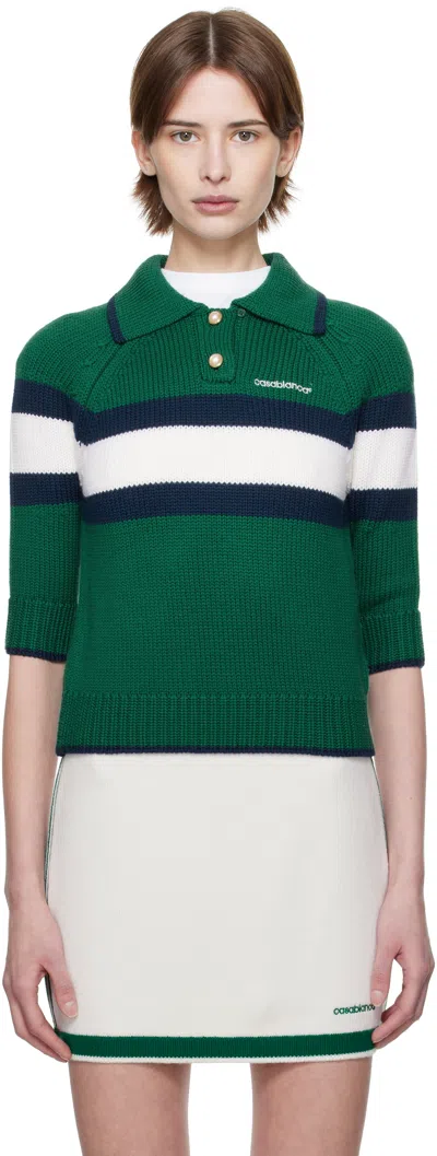 Casablanca Green & Navy Colorblock Polo In Green / Navy