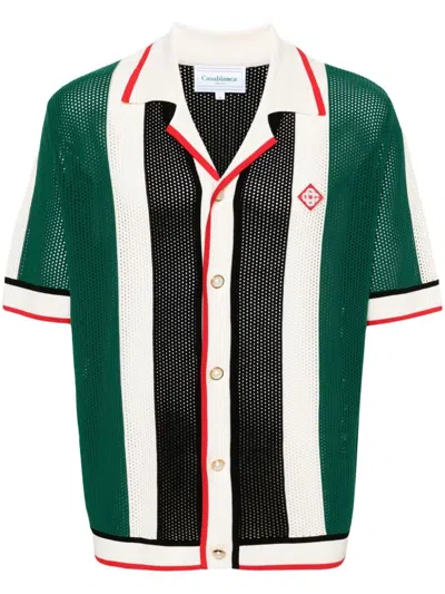 Casablanca Green And White Striped Mesh Shirt For Men