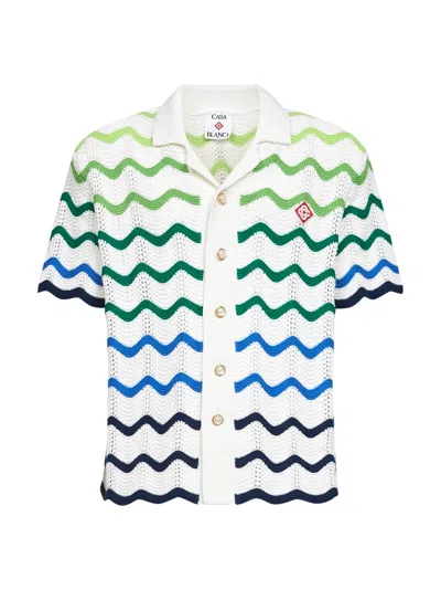 Casablanca Green And White Wave Crochet Cotton Shirt In Multi