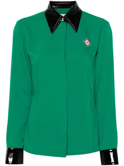 CASABLANCA GREEN CONTRAST-COLLAR CREPE SHIRT