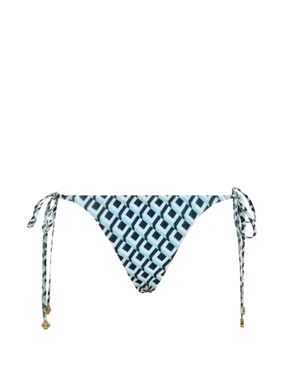 Casablanca Green Cubist Cc Monogram Ssring Beaded Bikini Bottom In Blue