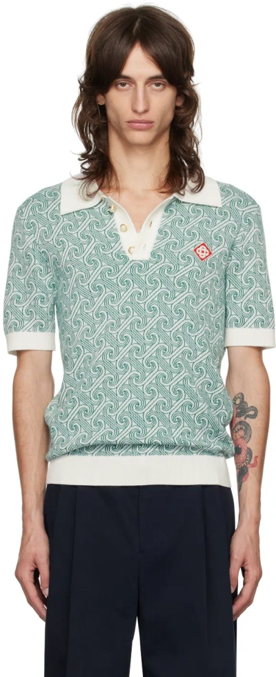 CASABLANCA GREEN JACQUARD MONOGRAM POLO