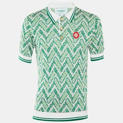 Pre-owned Casablanca Green Monogram Knit Polo T-shirt L