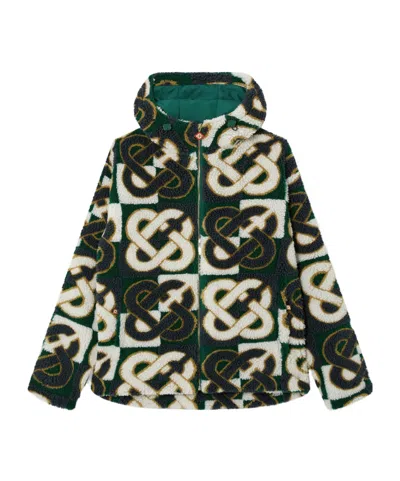 Casablanca Green  Navy Check Monogram Fleece Jacket In Multi
