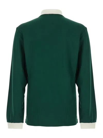 Casablanca Green Polo Shirt With Classic Collar And Logo Lettering On The Front In Cotton Blend Stretch Man