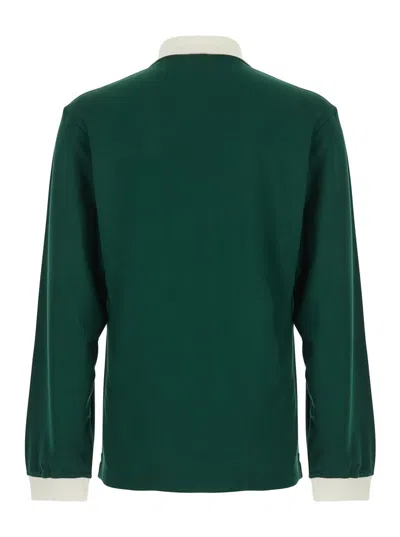 CASABLANCA GREEN POLO SHIRT WITH CLASSIC COLLAR AND LOGO LETTERING ON THE FRONT IN COTTON BLEND STRETCH MAN