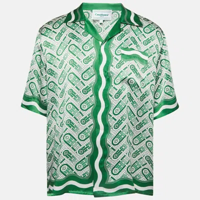 Pre-owned Casablanca Green Printed Satin Silk Shirt L