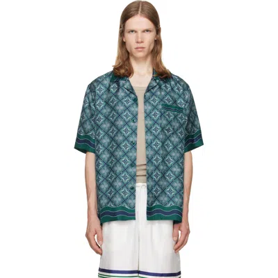 Casablanca Green Silk Radiating Monogram Short-sleeved Shirt In Animal Print