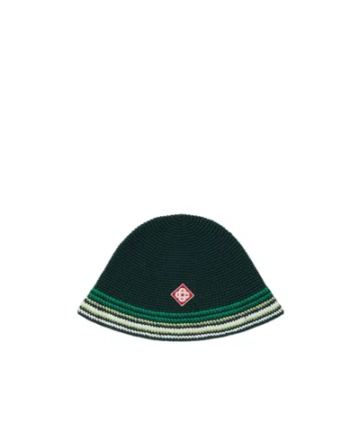 Casablanca Crochet-knit Striped Bucket Hat In Green