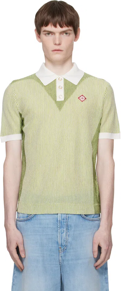 Casablanca Green Vertical Stripe Short Sleeve Polo