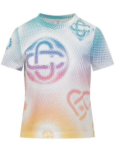 Casablanca Halftone Logo Fitted Short Sleeve Tshirt In White