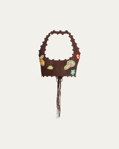 Casablanca Halter Crochet Bralette With Patches In Brown