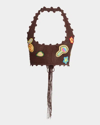 CASABLANCA HALTER CROCHET BRALETTE WITH PATCHES