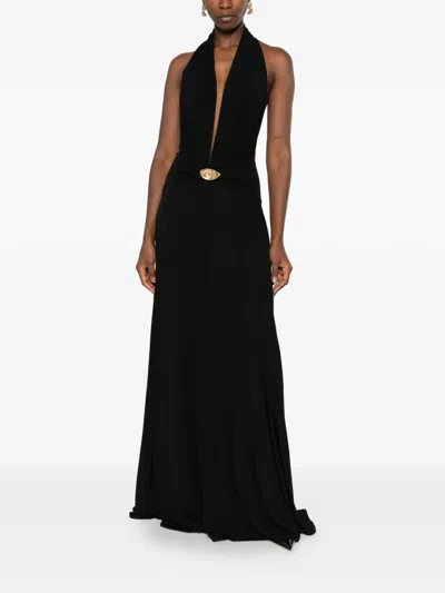 Casablanca Halterneck Logo-plaque Maxi Dress In Black