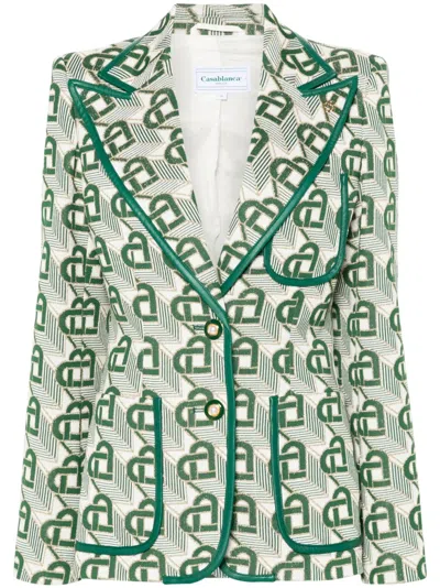 Casablanca Heart-jacquard Peak-lapel Blazer In Green