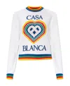 Casablanca Heart Casa Intarsia Wool Blend Crewneck Sweater In White