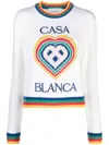 Casablanca Heart Casa Intarsia Wool Blend Crewneck Sweater In White