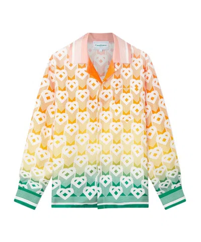 Casablanca Heart Monogram-print Silk Shirt In Nude