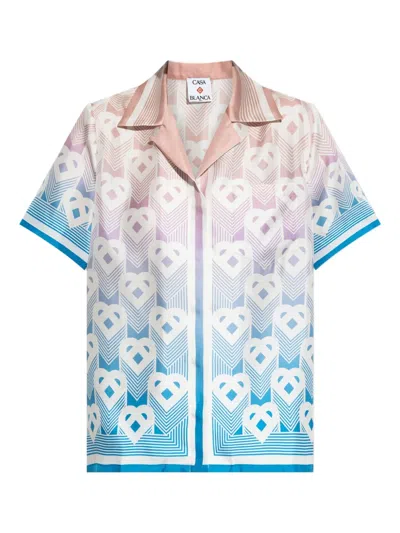 Casablanca Heart-monogram Silk Shirt In Multi