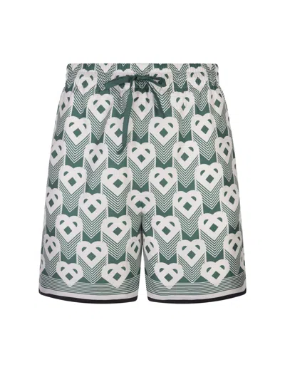 Casablanca Heart Monogram Silk Shorts In Green