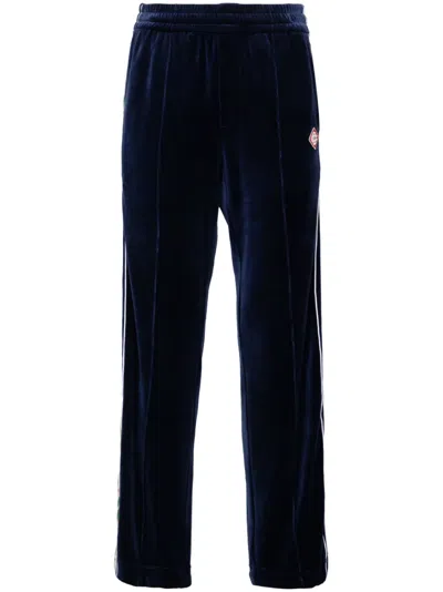 Casablanca Heart Monogram Velvet Track Pants In Blue