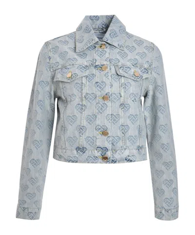 Casablanca Heart-shaped Lettering Jacquard Denim Jacket In Gold