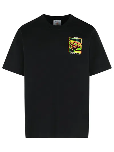Casablanca Black Crewneck T-shirt With Logo Detail On The Front And Maxi Logo On The Rear In Cotton Man