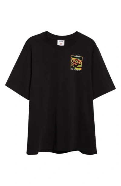 Casablanca Black Crewneck T-shirt With Logo Detail On The Front And Maxi Logo On The Rear In Cotton Man