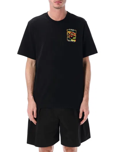 Casablanca Black Crewneck T-shirt With Logo Detail On The Front And Maxi Logo On The Rear In Cotton Man